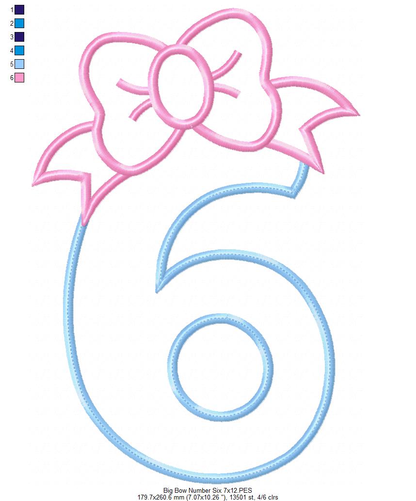 Big Bow Number Six - Appliqué - Machine Embroidery Design