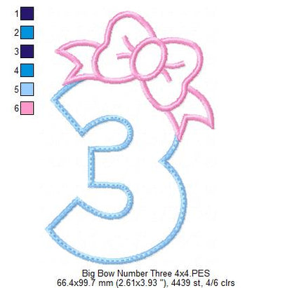 Big Bow Number Three – Appliqué – Machine Embroidery Design