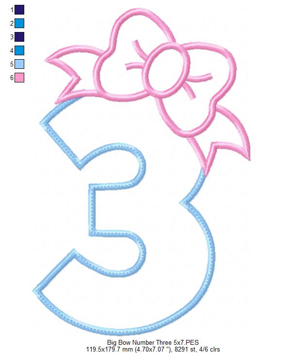 Big Bow Number Three – Appliqué – Machine Embroidery Design