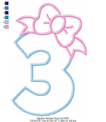 Big Bow Number Three – Appliqué – Machine Embroidery Design