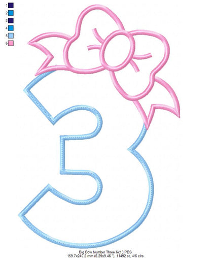 Big Bow Number Three – Appliqué – Machine Embroidery Design
