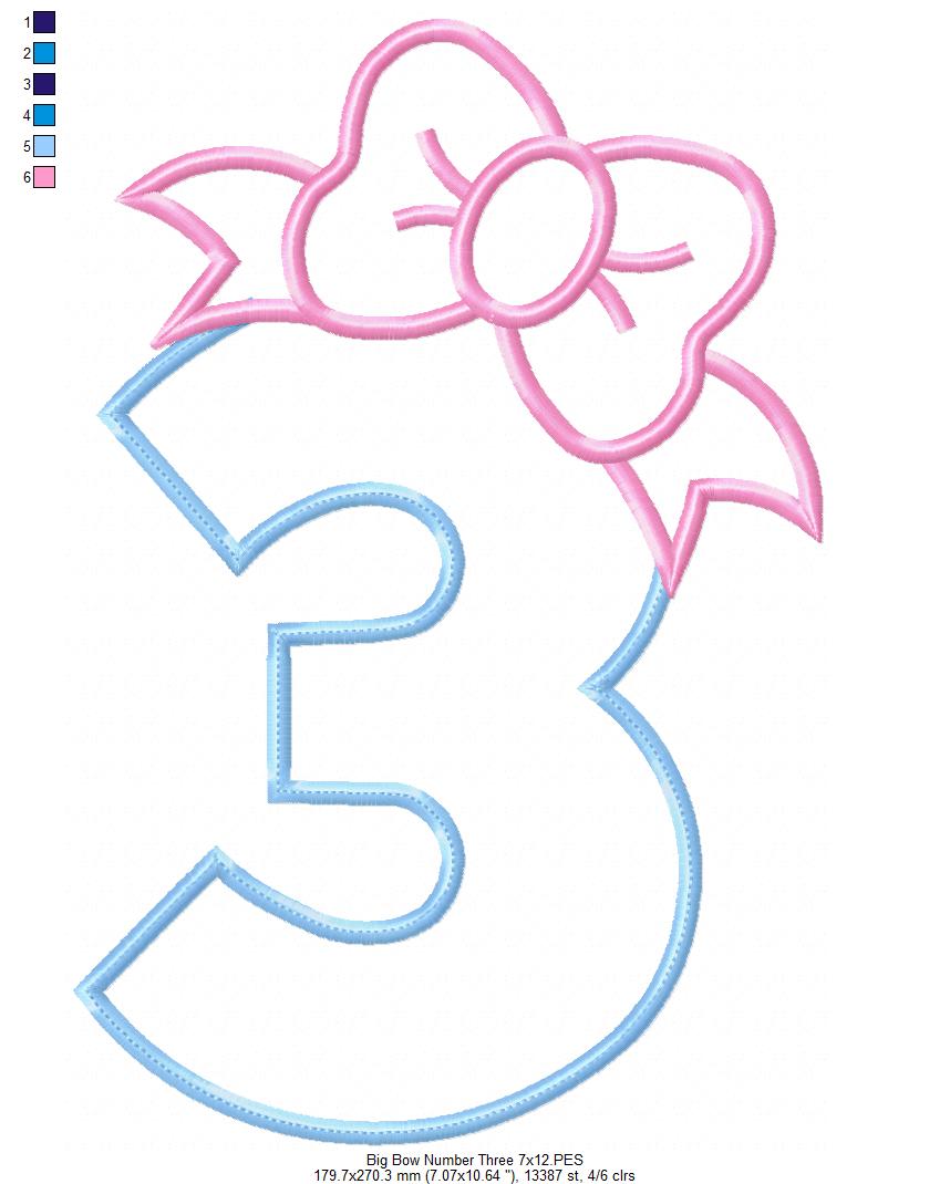 Big Bow Number Three – Appliqué – Machine Embroidery Design