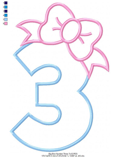 Big Bow Number Three – Appliqué – Machine Embroidery Design