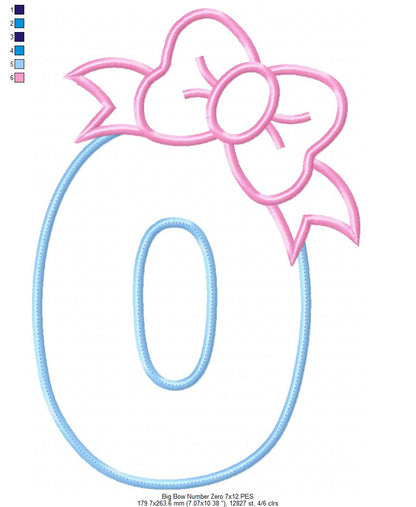 Big Bow Number 0 Monogram O - Applique