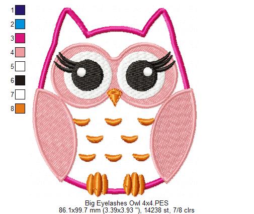 Owl with Big Eyelashes - Applique - Machine Embroidery Design