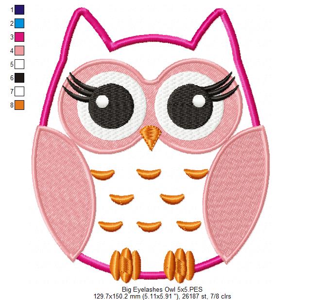 Owl with Big Eyelashes - Applique - Machine Embroidery Design