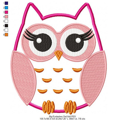 Owl with Big Eyelashes - Applique - Machine Embroidery Design