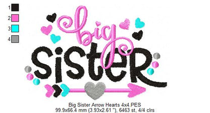 Big Sister Arrow and Hearts - Fill Stitch