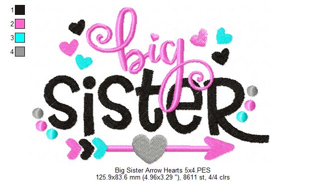 Big Sister Arrow and Hearts - Fill Stitch
