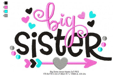 Big Sister Arrow and Hearts - Fill Stitch