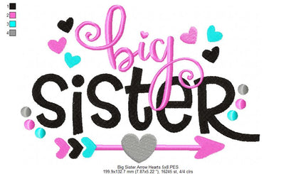 Big Sister Arrow and Hearts - Fill Stitch