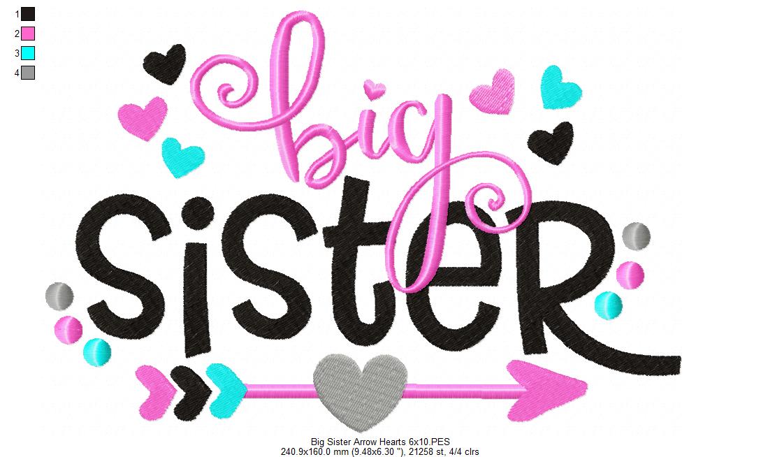 Big Sister Arrow and Hearts - Fill Stitch