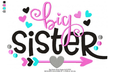 Big Sister Arrow and Hearts - Fill Stitch