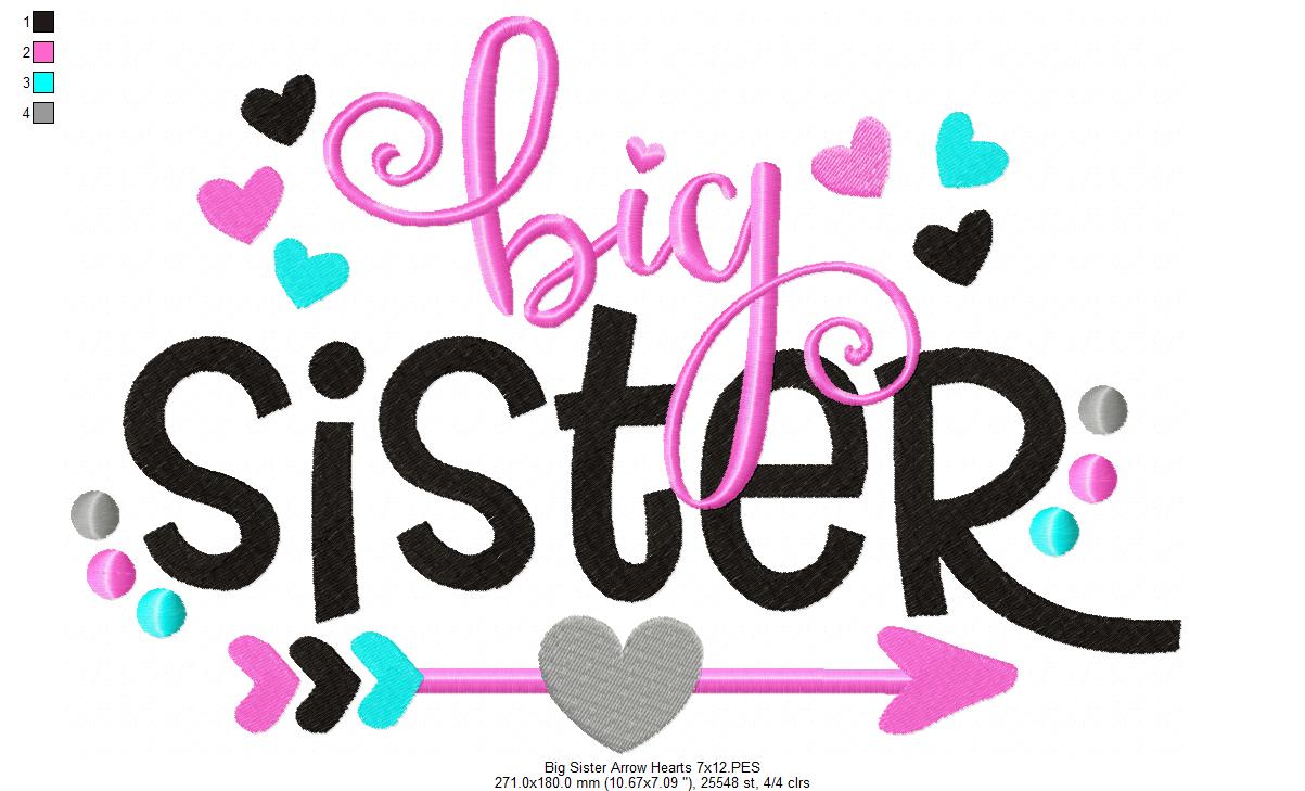 Big Sister Arrow and Hearts - Fill Stitch