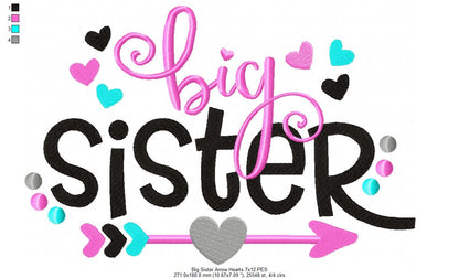Big Sister Arrow and Hearts - Fill Stitch