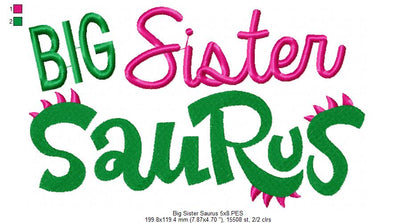 Lil, Mid and Big Sister Saurus - Fill Stitch - Set of 3 designs