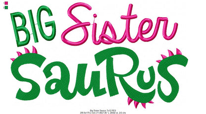 Big Sister Saurus – Fill Stitch – Machine Embroidery Design