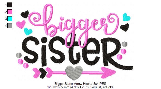 Bigger Sister Arrow and Hearts - Fill Stitch