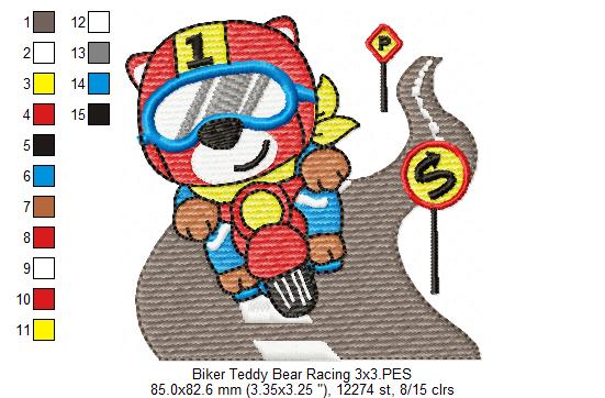 Biker Teddy Bear Racing - Fill Stitch