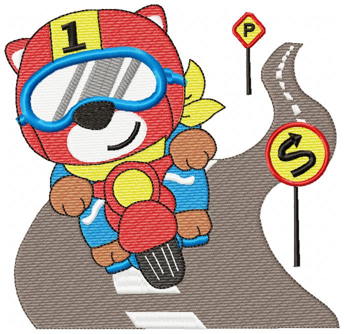 Biker Teddy Bear Racing - Fill Stitch