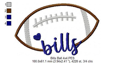 Bills Football Script Heart – Satin Stitch – Machine Embroidery Design