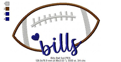 Bills Football Script Heart – Satin Stitch – Machine Embroidery Design