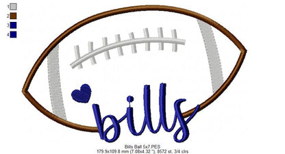 Bills Football Script Heart – Satin Stitch – Machine Embroidery Design