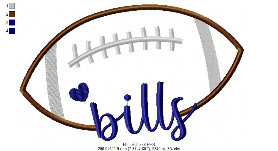 Bills Football Script Heart – Satin Stitch – Machine Embroidery Design