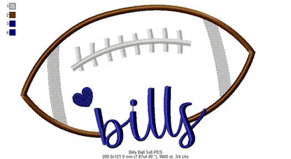 Bills Football Script Heart – Satin Stitch – Machine Embroidery Design