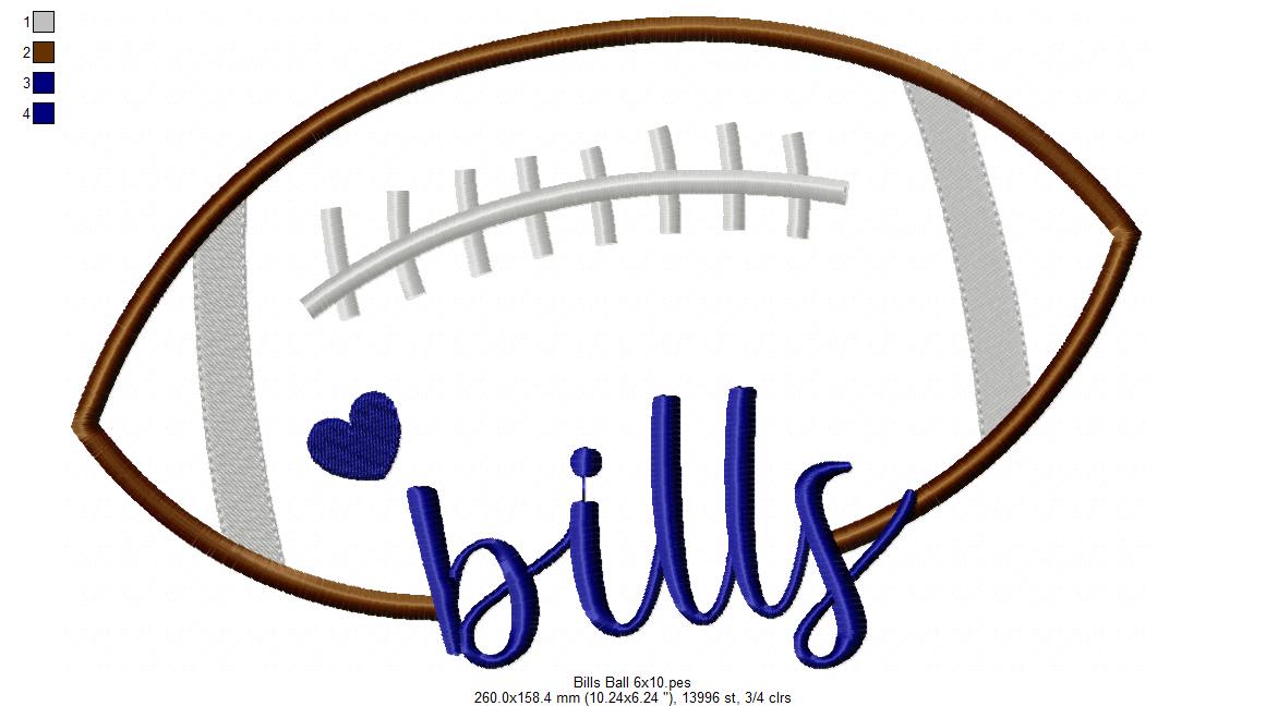 Bills Football Script Heart – Satin Stitch – Machine Embroidery Design