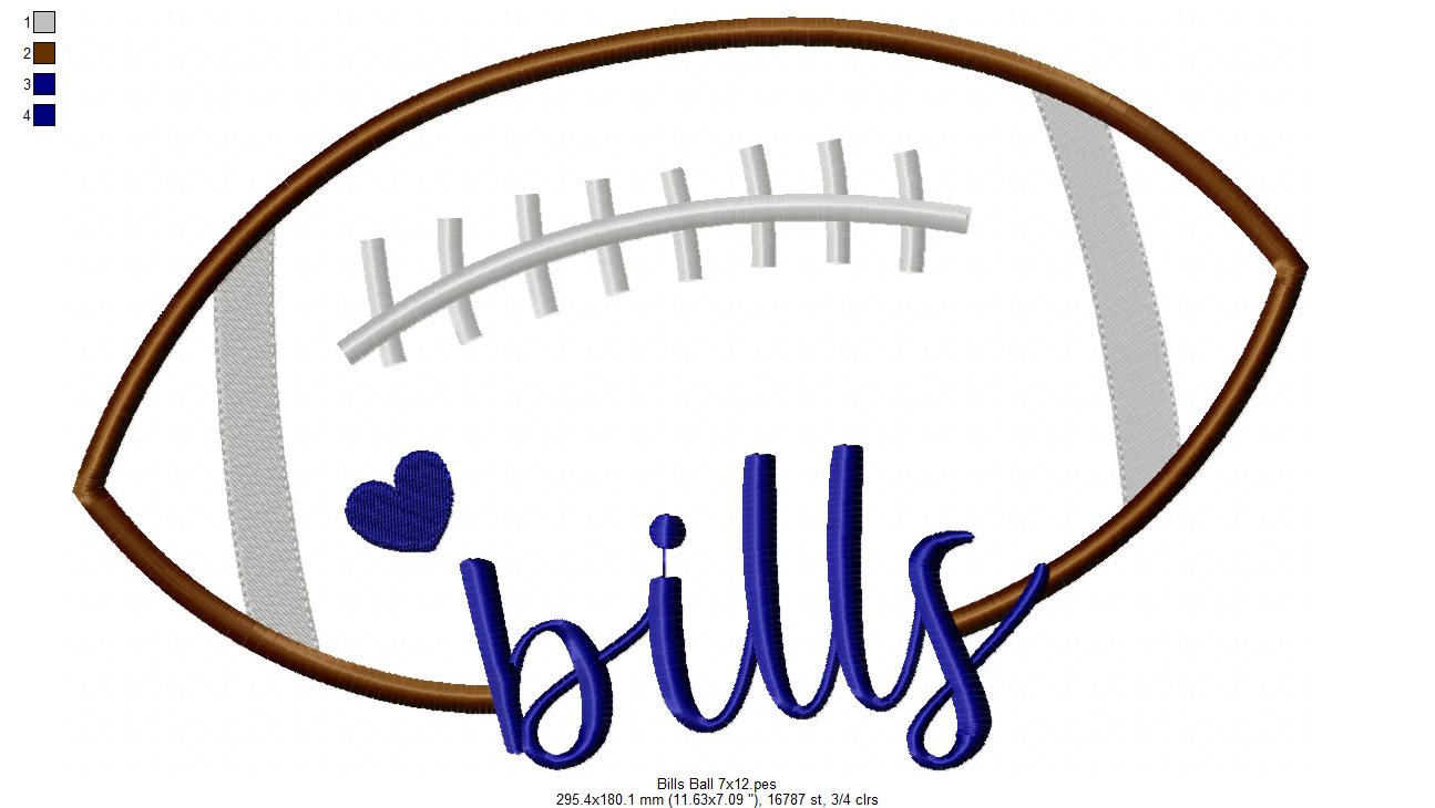 Bills Football Script Heart – Satin Stitch – Machine Embroidery Design