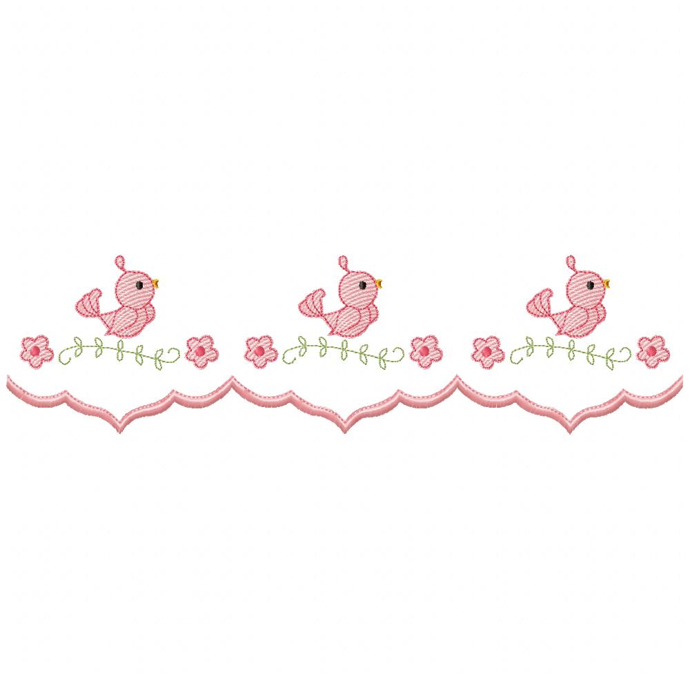Cute Bird Delicate Border - ITH Project - Machine Embroidery Design