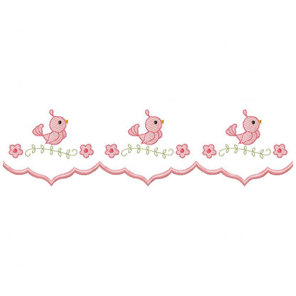 Cute Bird Delicate Border - ITH Project - Machine Embroidery Design