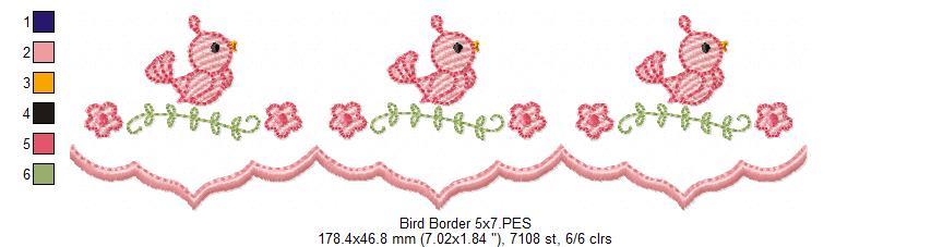 Cute Bird Delicate Border - ITH Project - Machine Embroidery Design