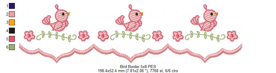 Cute Bird Delicate Border - ITH Project - Machine Embroidery Design