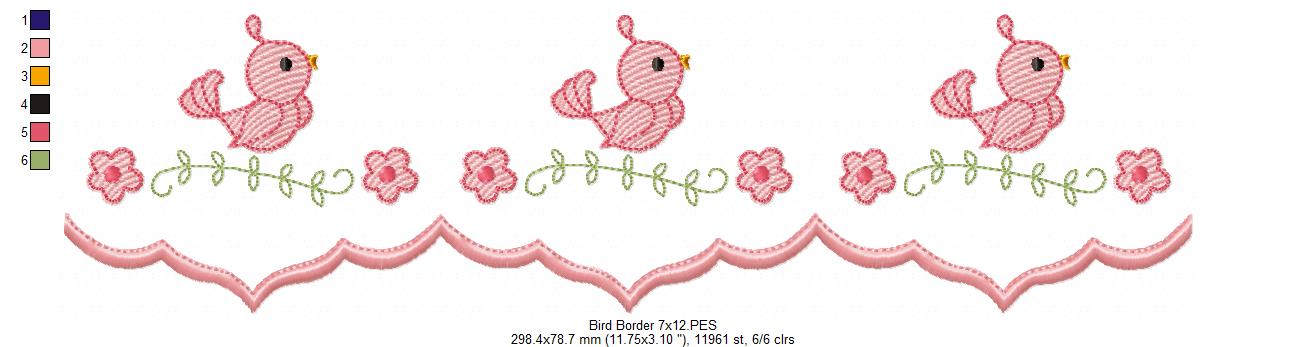 Cute Bird Delicate Border - ITH Project - Machine Embroidery Design