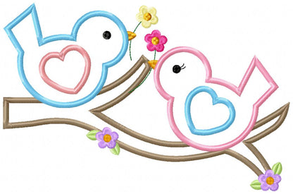 Bird Boy and Girl on a Branch - Applique - Machine Embroidery Design