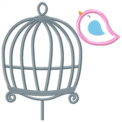 Bird and Bird Cage - Applique - Set of 2 designs