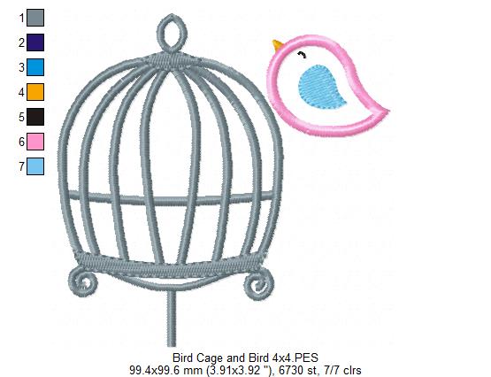 Bird and Bird Cage - Applique - Set of 2 designs