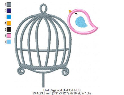 Bird and Bird Cage - Applique - Set of 2 designs