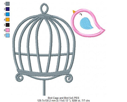 Bird and Bird Cage - Applique - Set of 2 designs