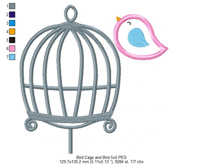 Bird and Bird Cage - Applique - Set of 2 designs