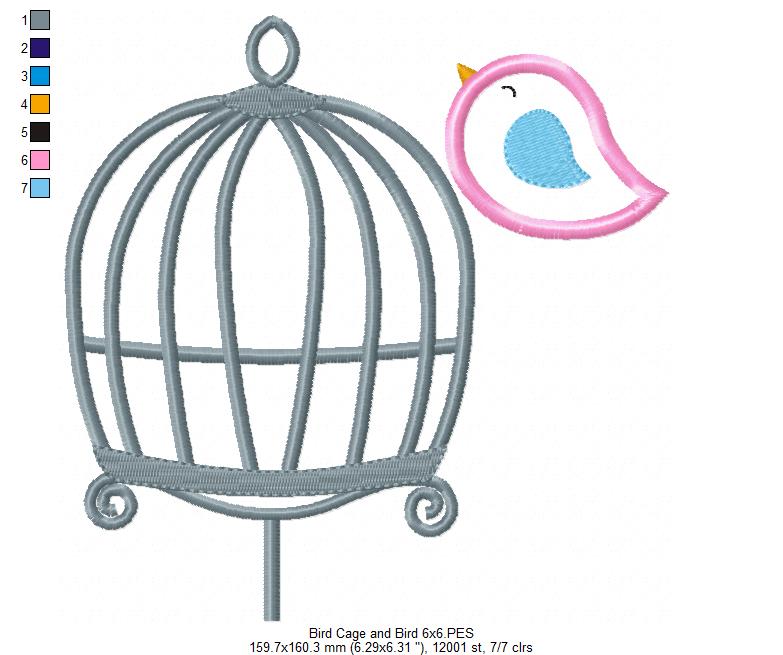 Bird and Bird Cage - Applique - Set of 2 designs