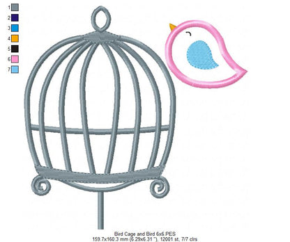 Bird and Bird Cage - Applique - Set of 2 designs