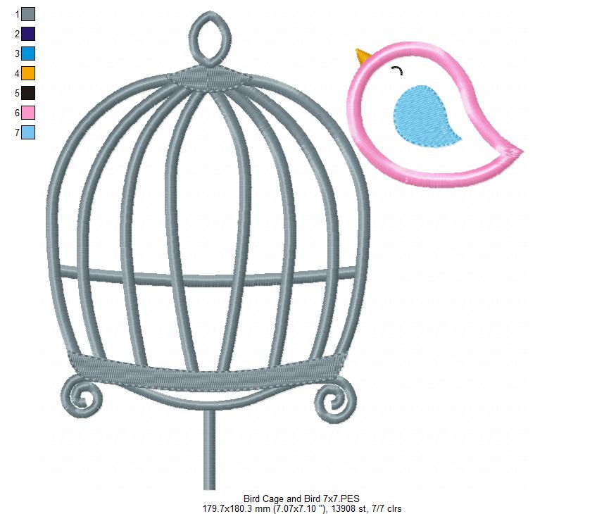 Bird and Bird Cage - Applique - Set of 2 designs