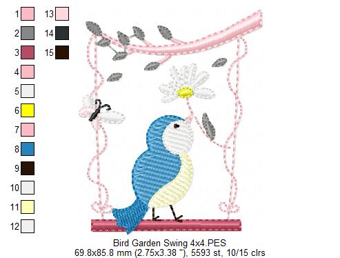 Little Bird on Garden Swing - Fill Stitch