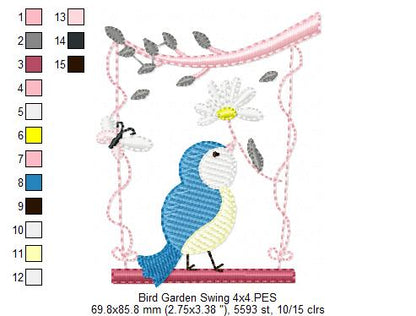 Little Bird on Garden Swing - Fill Stitch
