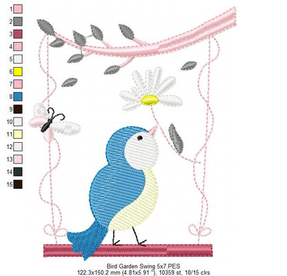 Little Bird on Garden Swing - Fill Stitch