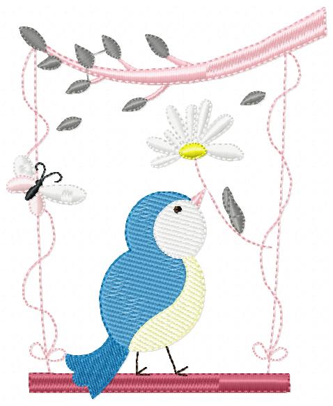 Little Bird on Garden Swing - Fill Stitch