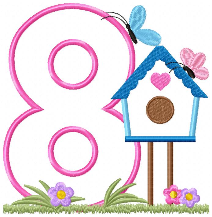 Bird House Number 8 Eight 8th Birthday - Applique